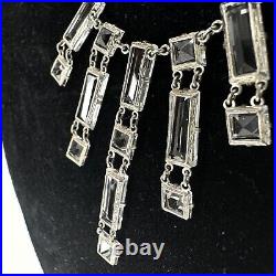 Art Deco Germany Sterling Square Crystal Riviere Necklace Open Back Bezel Paste