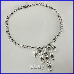 Art Deco Germany Sterling Square Crystal Riviere Necklace Open Back Bezel Paste