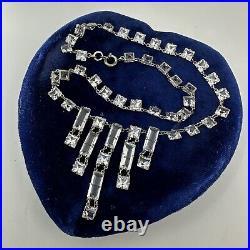 Art Deco Germany Sterling Square Crystal Riviere Necklace Open Back Bezel Paste