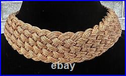 Art Deco Gold Vermeil 925 Braided Silver Mesh Collar Necklace 141 Gr. Pin Close