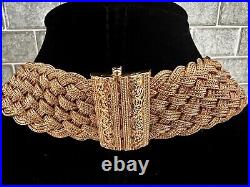 Art Deco Gold Vermeil 925 Braided Silver Mesh Collar Necklace 141 Gr. Pin Close