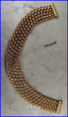 Art Deco Gold Vermeil 925 Braided Silver Mesh Collar Necklace 141 Gr. Pin Close