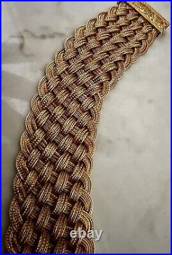 Art Deco Gold Vermeil 925 Braided Silver Mesh Collar Necklace 141 Gr. Pin Close