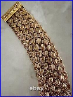 Art Deco Gold Vermeil 925 Braided Silver Mesh Collar Necklace 141 Gr. Pin Close