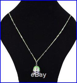 Art Deco Guilloche Enamel Ladies Bell Pendant Necklace Watch Sterling Silver