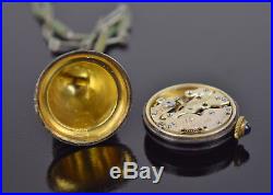 Art Deco Guilloche Enamel Ladies Bell Pendant Necklace Watch Sterling Silver