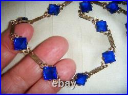 Art Deco Iconic Bristol Blue Paste Crystal Open Back Bezel Set Vintage Necklace