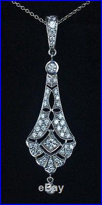 Art Deco Inspired 18k White Gold Diamond Necklace withPlatinum Chain. 85 CTW
