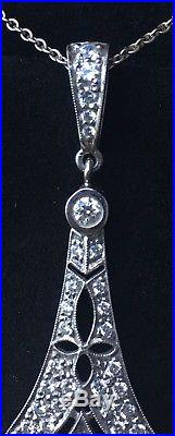 Art Deco Inspired 18k White Gold Diamond Necklace withPlatinum Chain. 85 CTW