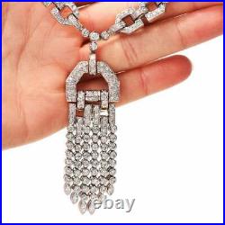 Art Deco Inspired White CZ Tassel Pendant Necklace With 14.68CT CZ & 925 Silver