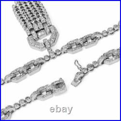 Art Deco Inspired White CZ Tassel Pendant Necklace With 14.68CT CZ & 925 Silver