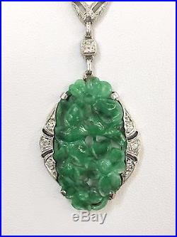 Art Deco Iridium Plated Jade and Diamond Necklace
