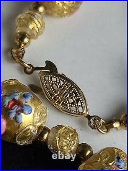 Art Deco Italian Venetian Murano Wedding Cake Gold Glass 20 Inch Beaded Necklace