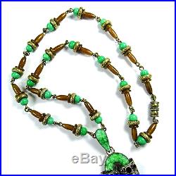 Art Deco Jade Peking Glass Bakelite Bakelit Collier Necklace France 1920s 1930s