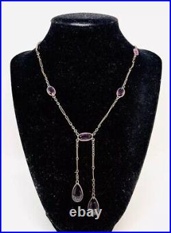 Art Deco Jewel Tone Amethyst Glass Negligee Dangle Necklace Vintage Jewelry