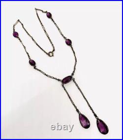 Art Deco Jewel Tone Amethyst Glass Negligee Dangle Necklace Vintage Jewelry