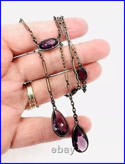 Art Deco Jewel Tone Amethyst Glass Negligee Dangle Necklace Vintage Jewelry