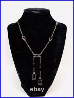 Art Deco Jewel Tone Amethyst Glass Negligee Dangle Necklace Vintage Jewelry