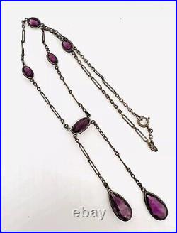 Art Deco Jewel Tone Amethyst Glass Negligee Dangle Necklace Vintage Jewelry