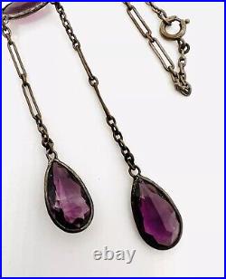 Art Deco Jewel Tone Amethyst Glass Negligee Dangle Necklace Vintage Jewelry