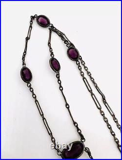 Art Deco Jewel Tone Amethyst Glass Negligee Dangle Necklace Vintage Jewelry