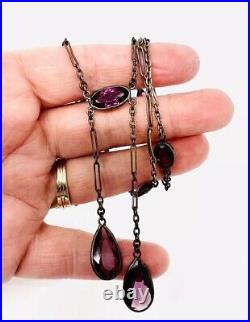 Art Deco Jewel Tone Amethyst Glass Negligee Dangle Necklace Vintage Jewelry