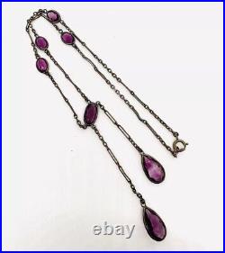 Art Deco Jewel Tone Amethyst Glass Negligee Dangle Necklace Vintage Jewelry