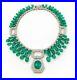 Art Deco Jewelry Green Cabochon White CZ Handcrafted Dangling Silver Necklace