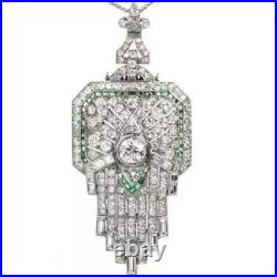 Art Deco Lab-Created Diamond Woman Fancy Wedding Gift Pendant 14k White Gold FN