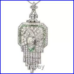 Art Deco Lab-Created Diamond Woman Fancy Wedding Gift Pendant 14k White Gold FN