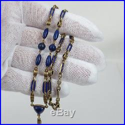 Art Deco Lapis Lazuli & Blue Enamel 14K Yellow Gold Necklace