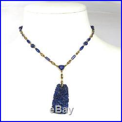 Art Deco Lapis Lazuli & Blue Enamel 14K Yellow Gold Necklace