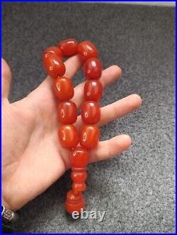 Art Deco Long Cherry Amber Bakelite Olive Beads Tested Rosary necklace 106 gr
