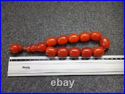 Art Deco Long Cherry Amber Bakelite Olive Beads Tested Rosary necklace 106 gr