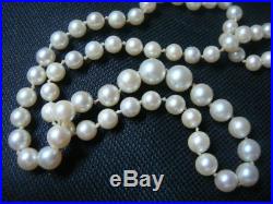 Art Deco Long Flapper Graduated Cultured Sea Salt Water Oyster Pearl Necklace