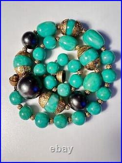 Art Deco Louis Rousselet Poured Green Gripoix Glass Black Pearl Necklace France