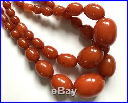 Art Deco Marbled Cherry Amber Bakelite Beads Necklace 101 Gms