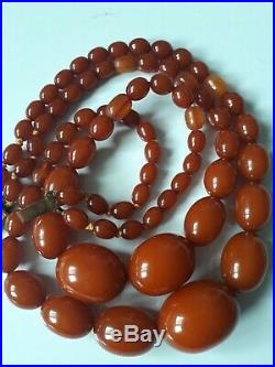 Art Deco Marbled Cherry Amber Bakelite Beads Necklace 101 Gms
