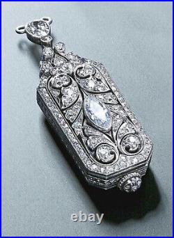 Art Deco Marquise & Round Cut Lab Created Diamond Engagement 925 Silver Pendant