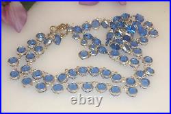 Art Deco Medium Blue Bezel Set Open Back Crystal Glass Double Strand Necklace
