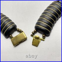 Art Deco Mourning Necklace Black Gold Carved Celluloid Brass Collar Necklace