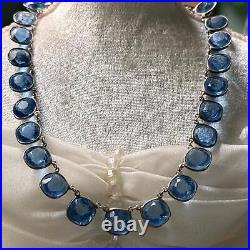 Art Deco Multi Faceted Blue Paste Sterling Riviere Necklace