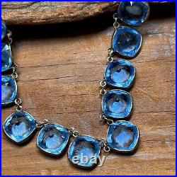 Art Deco Multi Faceted Blue Paste Sterling Riviere Necklace