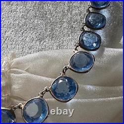 Art Deco Multi Faceted Blue Paste Sterling Riviere Necklace