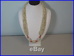 Art Deco Multi Strand Lucite Banded Stone & Peach Resin Beads Necklace 220gr