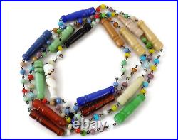 Art Deco Murano Glass Flapper Style Beaded Necklace Multi-Colored Lampwork Beads