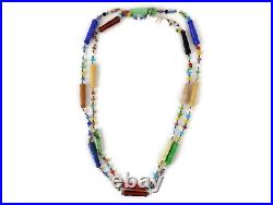 Art Deco Murano Glass Flapper Style Beaded Necklace Multi-Colored Lampwork Beads