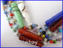 Art Deco Murano Glass Flapper Style Beaded Necklace Multi-Colored Lampwork Beads