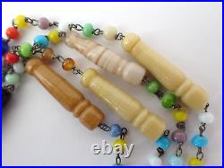 Art Deco Murano Glass Flapper Style Beaded Necklace Multi-Colored Lampwork Beads