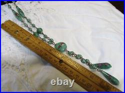 Art Deco Murano Venetian Millefiori Green Glass Bead Tassel Necklace 27 61g-de